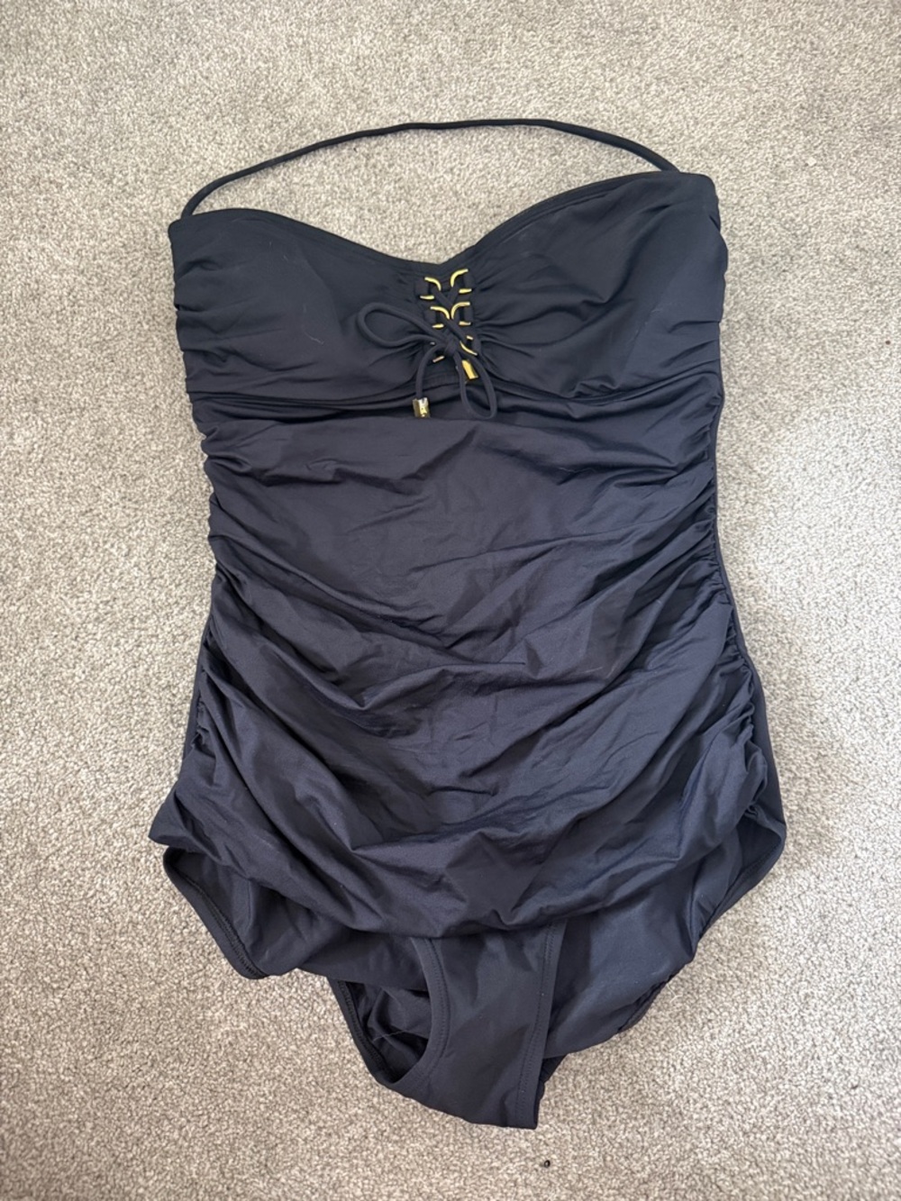 Bleu Rod Beattie Black One-Piece Swimsuit with Gold Accents